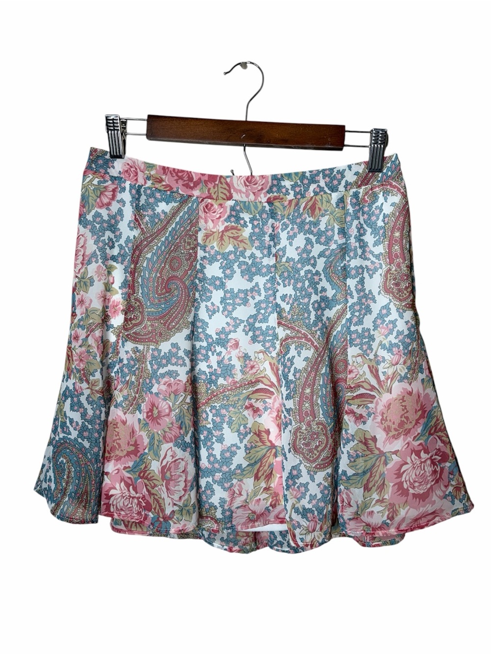 Show Me Your Mumu Skater Stretch Mini Skirt Large Boho Floral Paisley Pink Blue